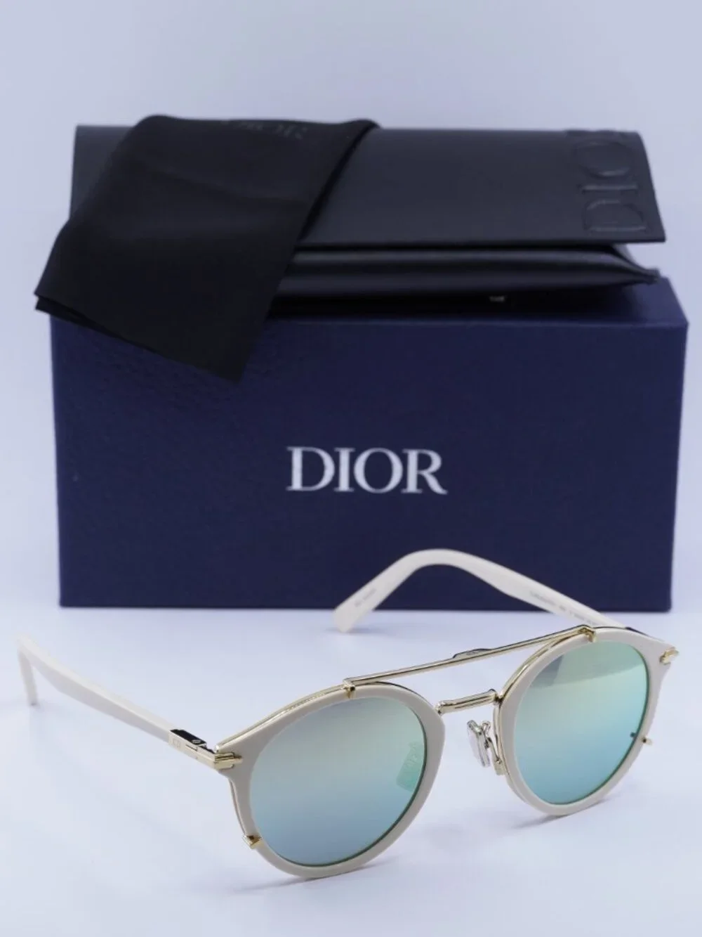 Dior DIORBLACKSUIT R7U 95H6 Round Sunglasses - Ivory / Green Mirror